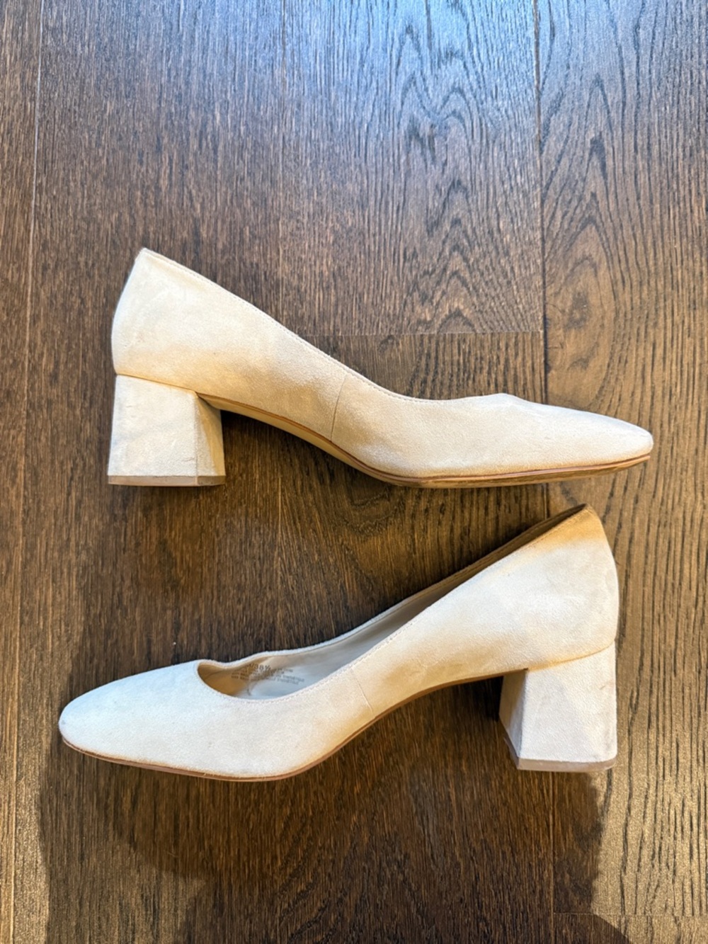 Saks Fifth Avenue Beige Suede Block Heel Pumps